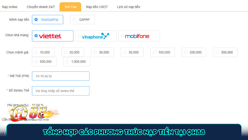 Tổng hợp các phương thức nạp tiền tại QH88
