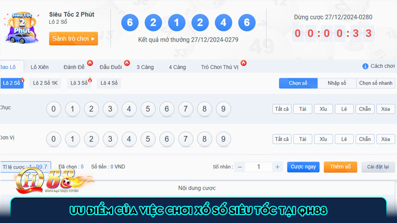 Ưu điểm của việc chơi xổ số siêu tốc tại QH88